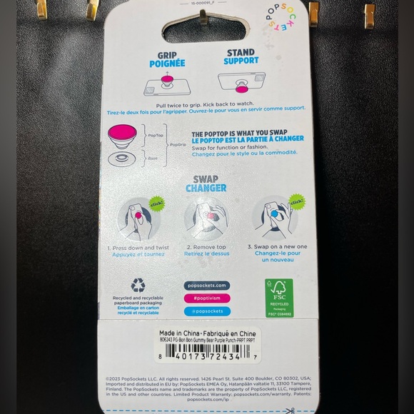 PopSocket PopGrip Purple with Pink Gummy Bear - Picture 3 of 3